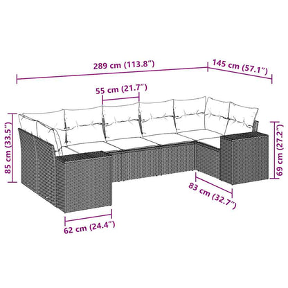 7-tlg. Garten-Sofagarnitur mit Kissen Hellgrau Poly Rattan