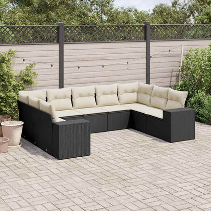 9-tlg. Garten-Sofagarnitur mit Kissen Schwarz Poly Rattan