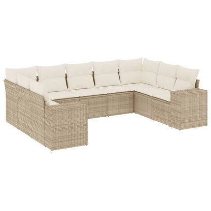 9-tlg. Garten-Sofagarnitur mit Kissen Beige Poly Rattan