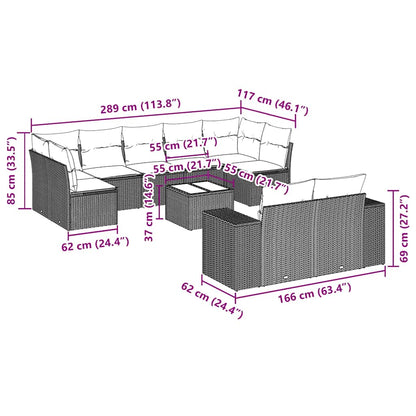10-tlg. Garten-Sofagarnitur mit Kissen Schwarz Poly Rattan