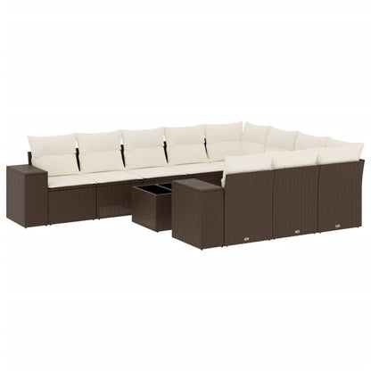 11-tlg. Garten-Sofagarnitur mit Kissen Braun Poly Rattan