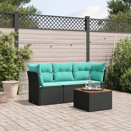 4-tlg. Garten-Sofagarnitur mit Kissen Schwarz Poly Rattan