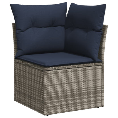4-tlg. Garten-Sofagarnitur mit Kissen Grau Poly Rattan