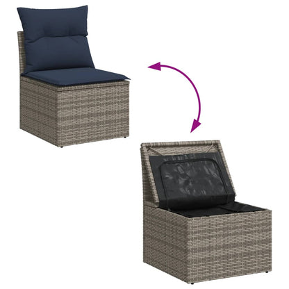 4-tlg. Garten-Sofagarnitur mit Kissen Grau Poly Rattan