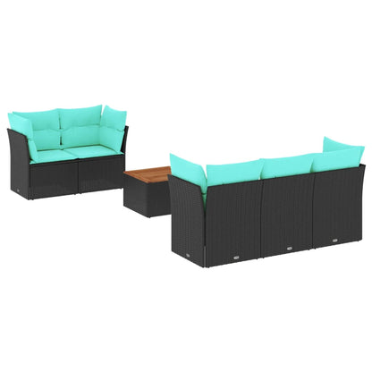 6-tlg. Garten-Sofagarnitur mit Kissen Schwarz Poly Rattan