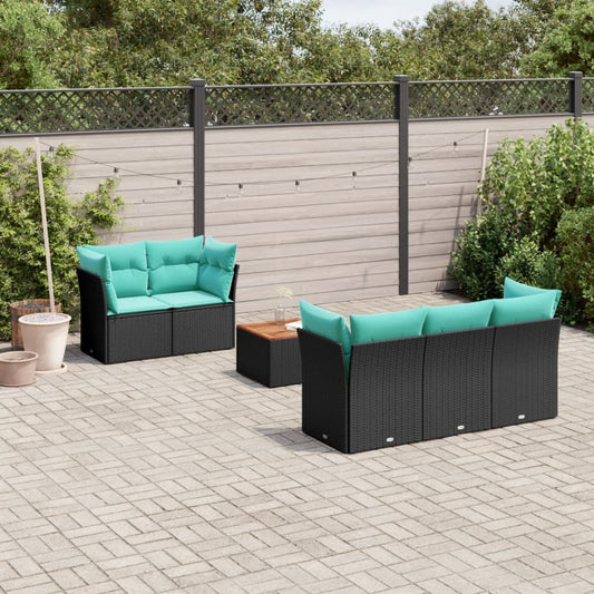 6-tlg. Garten-Sofagarnitur mit Kissen Schwarz Poly Rattan