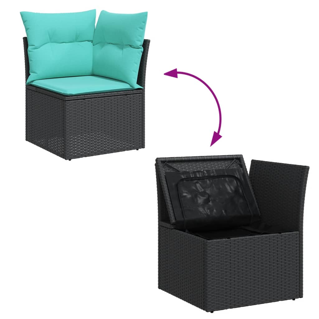 7-tlg. Garten-Sofagarnitur mit Kissen Schwarz Poly Rattan