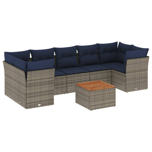 8-tlg. Garten-Sofagarnitur mit Kissen Grau Poly Rattan