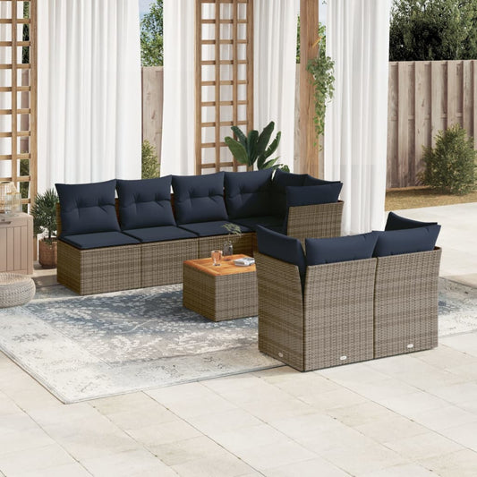 8-tlg. Garten-Sofagarnitur mit Kissen Grau Poly Rattan