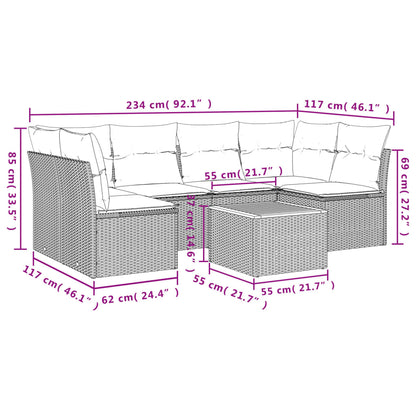 7-tlg. Garten-Sofagarnitur mit Kissen Schwarz Poly Rattan