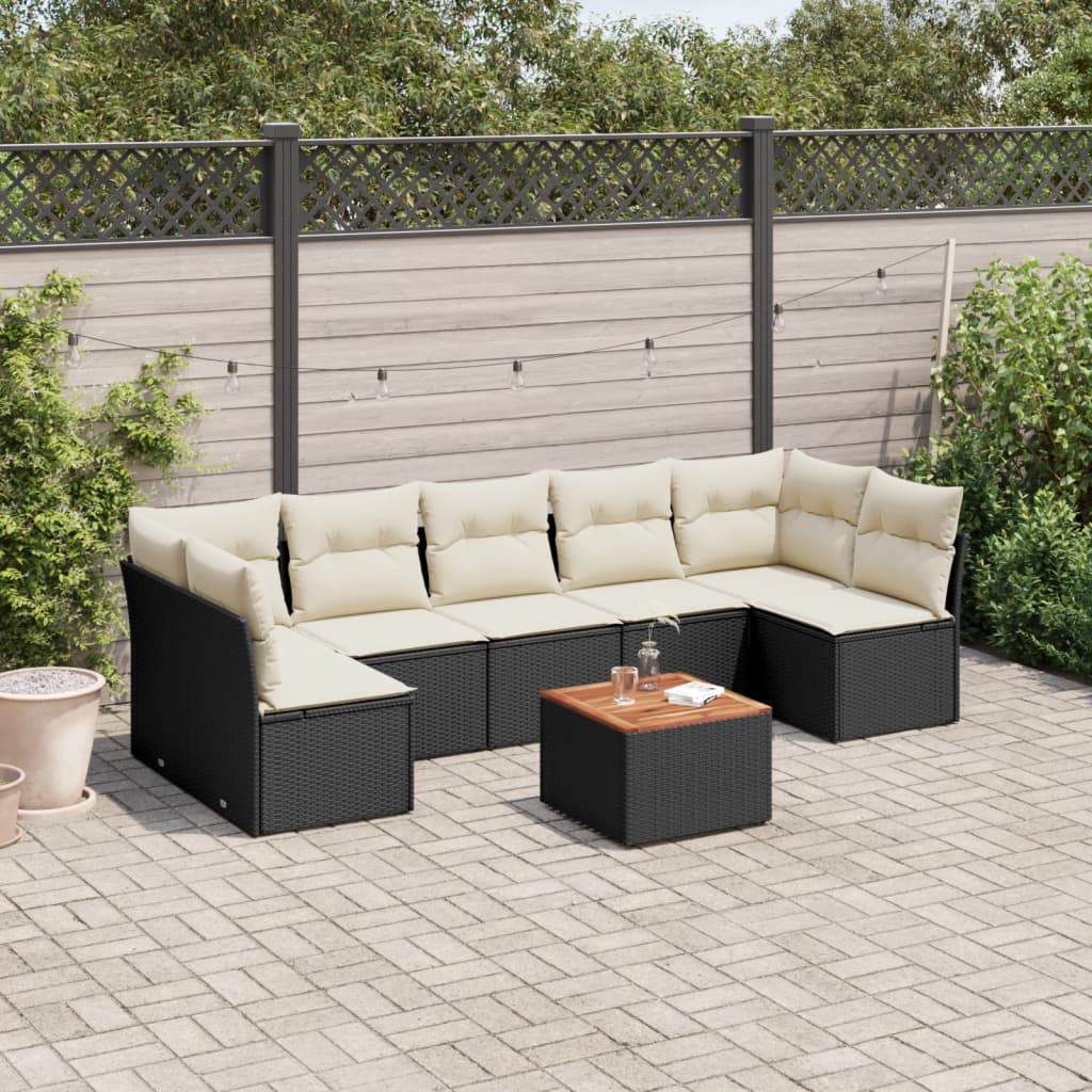 8-tlg. Garten-Sofagarnitur mit Kissen Schwarz Poly Rattan