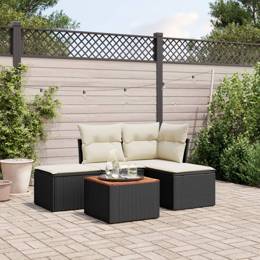 5-tlg. Garten-Sofagarnitur mit Kissen Schwarz Poly Rattan