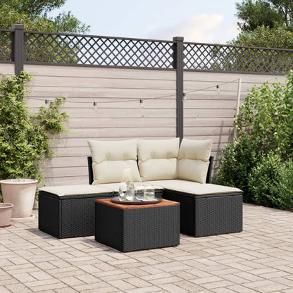 5-tlg. Garten-Sofagarnitur mit Kissen Schwarz Poly Rattan