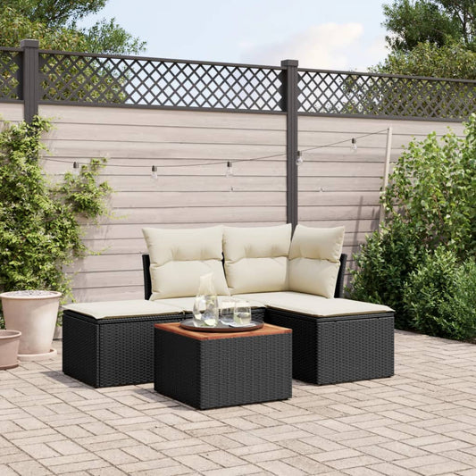 5-tlg. Garten-Sofagarnitur mit Kissen Schwarz Poly Rattan