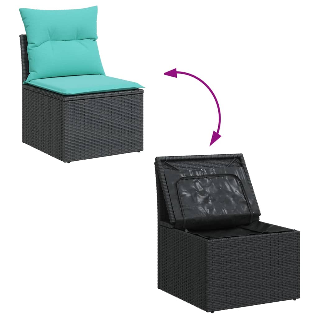 5-tlg. Garten-Sofagarnitur mit Kissen Schwarz Poly Rattan