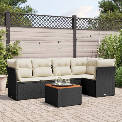 6-tlg. Garten-Sofagarnitur mit Kissen Schwarz Poly Rattan