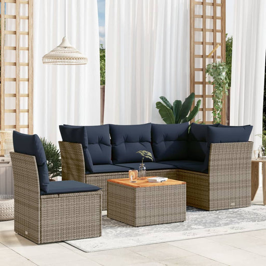 6-tlg. Garten-Sofagarnitur mit Kissen Grau Poly Rattan