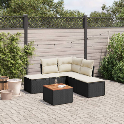 6-tlg. Garten-Sofagarnitur mit Kissen Schwarz Poly Rattan