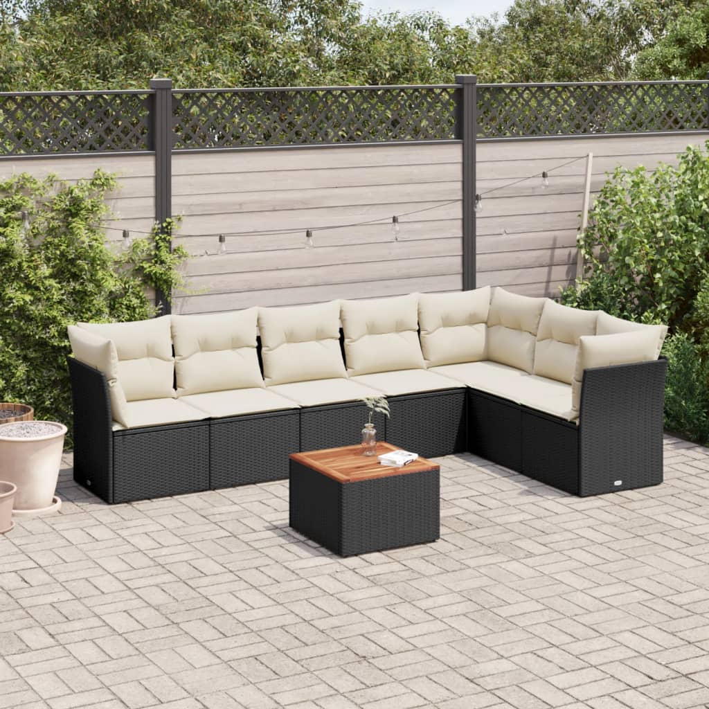 8-tlg. Garten-Sofagarnitur mit Kissen Schwarz Poly Rattan