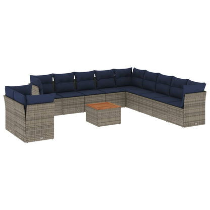 12-tlg. Garten-Sofagarnitur mit Kissen Grau Poly Rattan