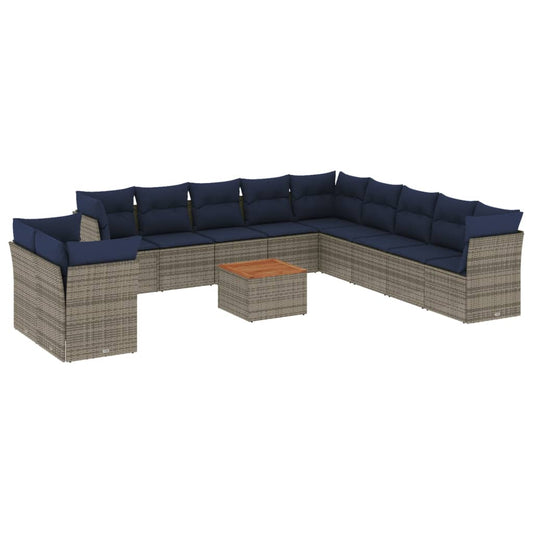12-tlg. Garten-Sofagarnitur mit Kissen Grau Poly Rattan
