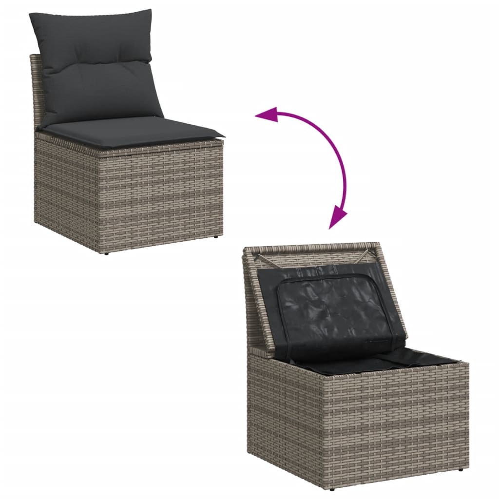 8-tlg. Garten-Sofagarnitur mit Kissen Grau Poly Rattan