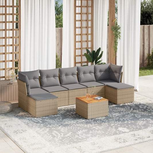 8-tlg. Garten-Sofagarnitur mit Kissen Beige Poly Rattan