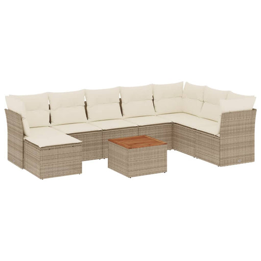 9-tlg. Garten-Sofagarnitur mit Kissen Beige Poly Rattan