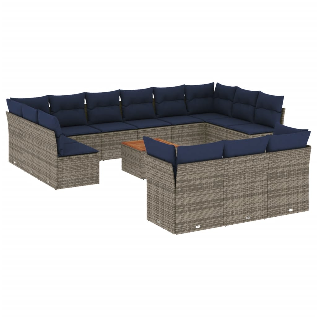 14-tlg. Garten-Sofagarnitur mit Kissen Grau Poly Rattan