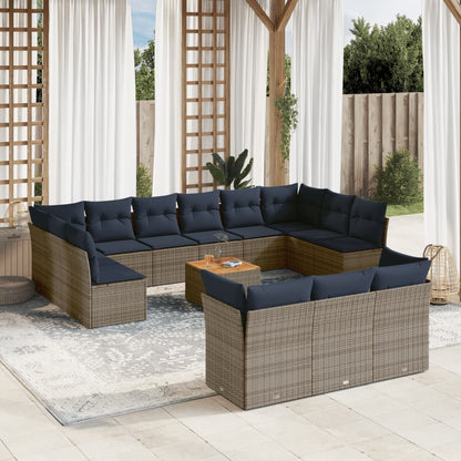 14-tlg. Garten-Sofagarnitur mit Kissen Grau Poly Rattan