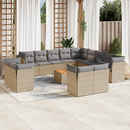14-tlg. Garten-Sofagarnitur mit Kissen Beige Poly Rattan