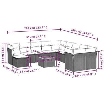 12-teiliges Gartensofa-Set mit Kissen, grau, Polyrattan