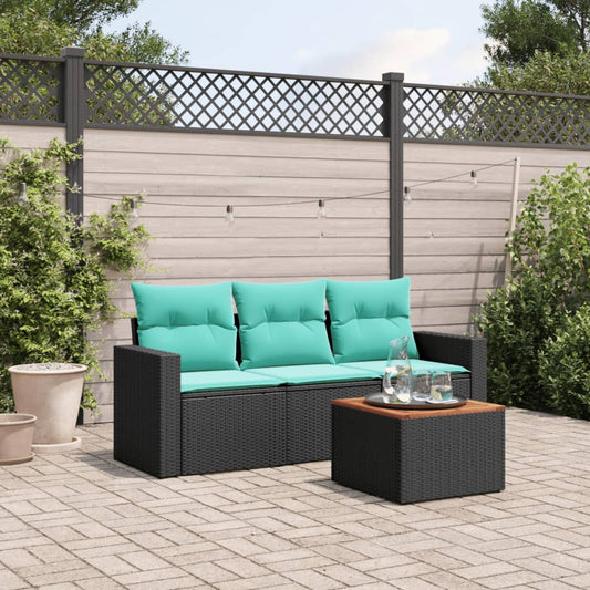 4-tlg. Garten-Sofagarnitur mit Kissen Schwarz Poly Rattan