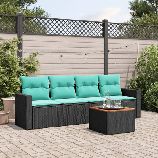 5-tlg. Garten-Sofagarnitur mit Kissen Schwarz Poly Rattan