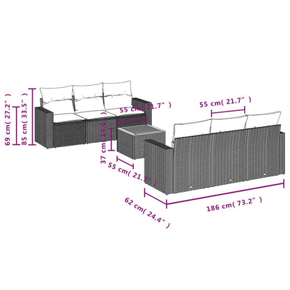 7-tlg. Garten-Sofagarnitur mit Kissen Schwarz Poly Rattan