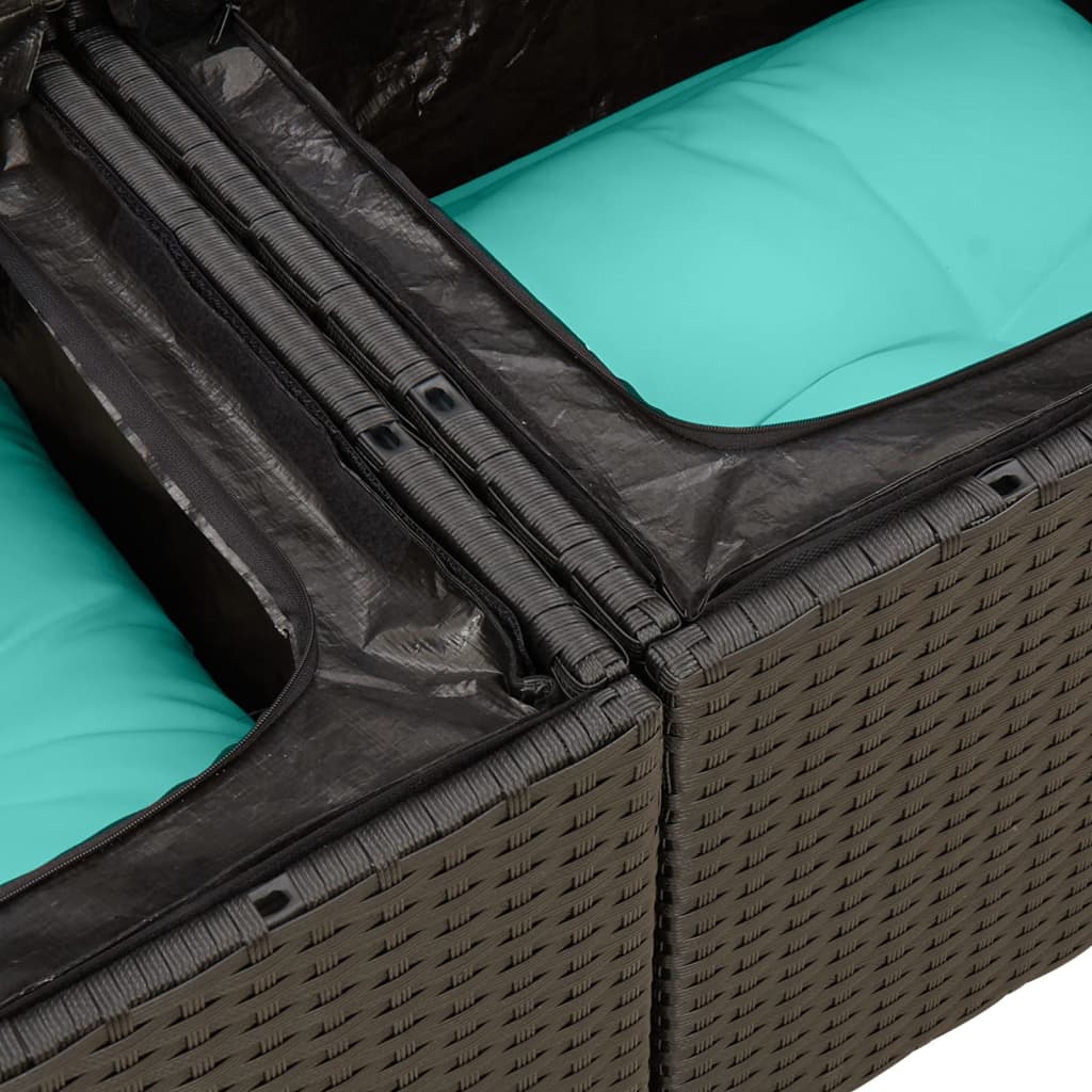 7-tlg. Garten-Sofagarnitur mit Kissen Schwarz Poly Rattan