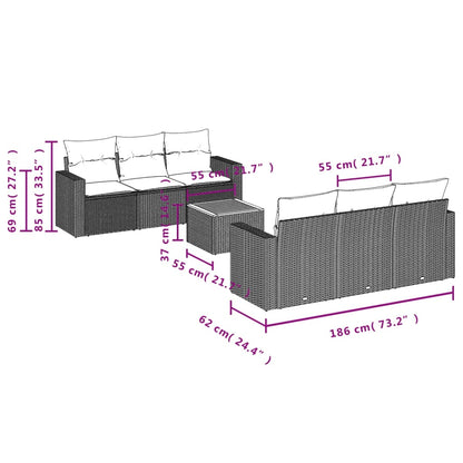 7-tlg. Garten-Sofagarnitur mit Kissen Grau Poly Rattan
