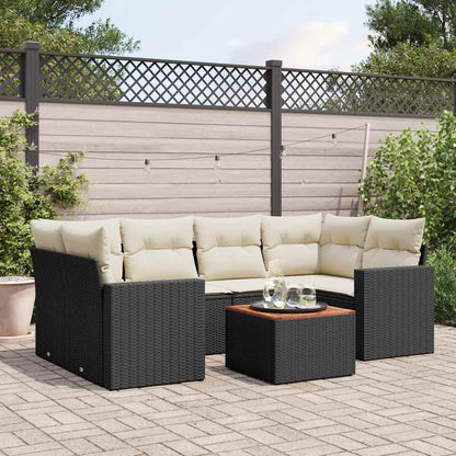 7-tlg. Garten-Sofagarnitur mit Kissen Schwarz Poly Rattan
