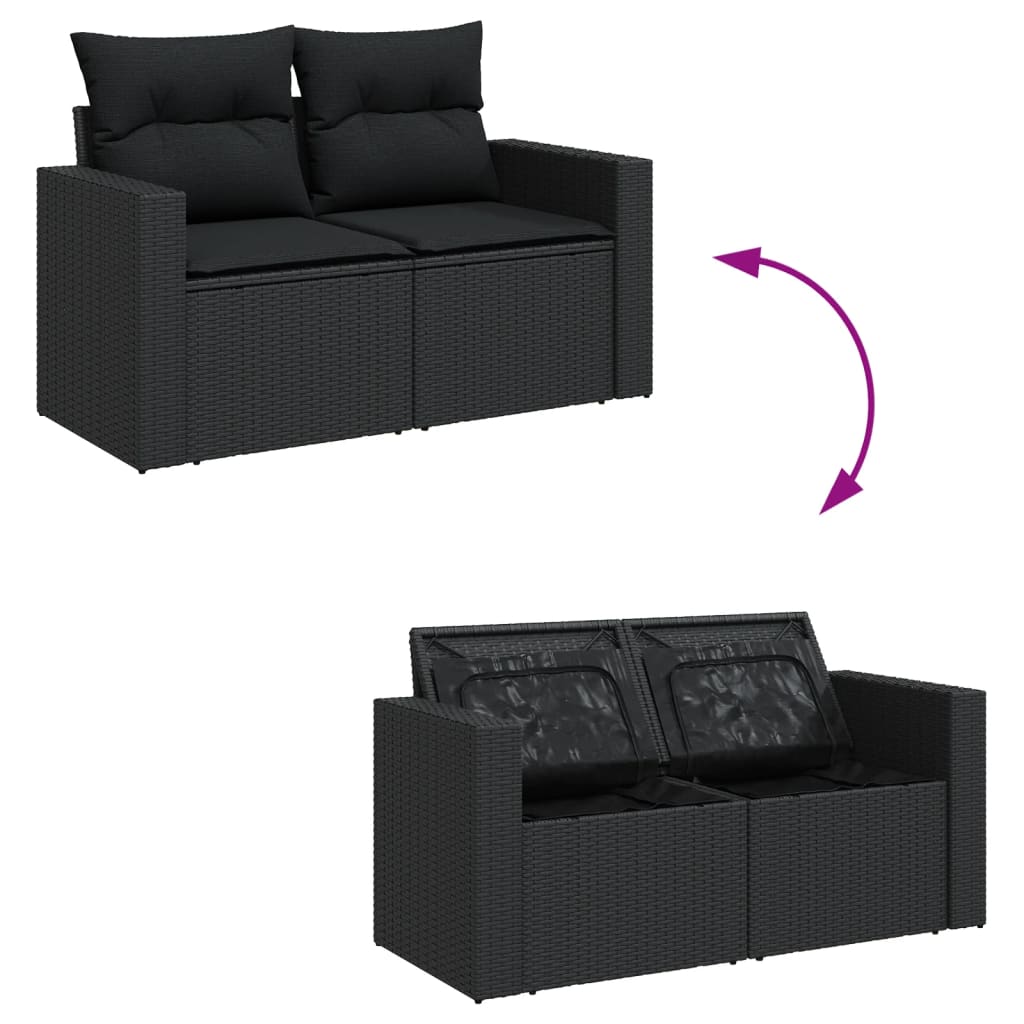 13-tlg. Garten-Sofagarnitur mit Kissen Schwarz Poly Rattan