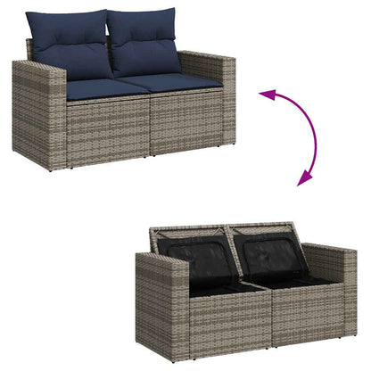 6-teiliges Gartensofa-Set mit Kissen, grau, Polyrattan