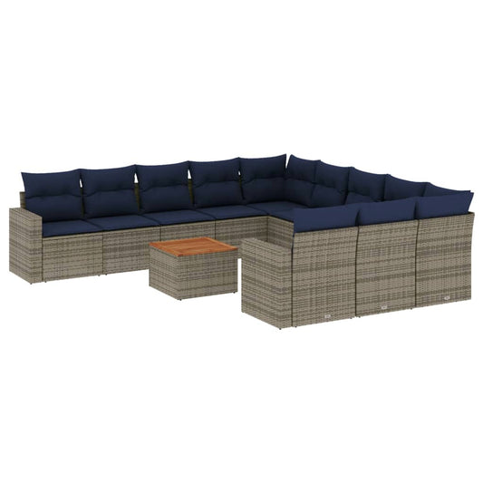 12-tlg. Garten-Sofagarnitur mit Kissen Grau Poly Rattan