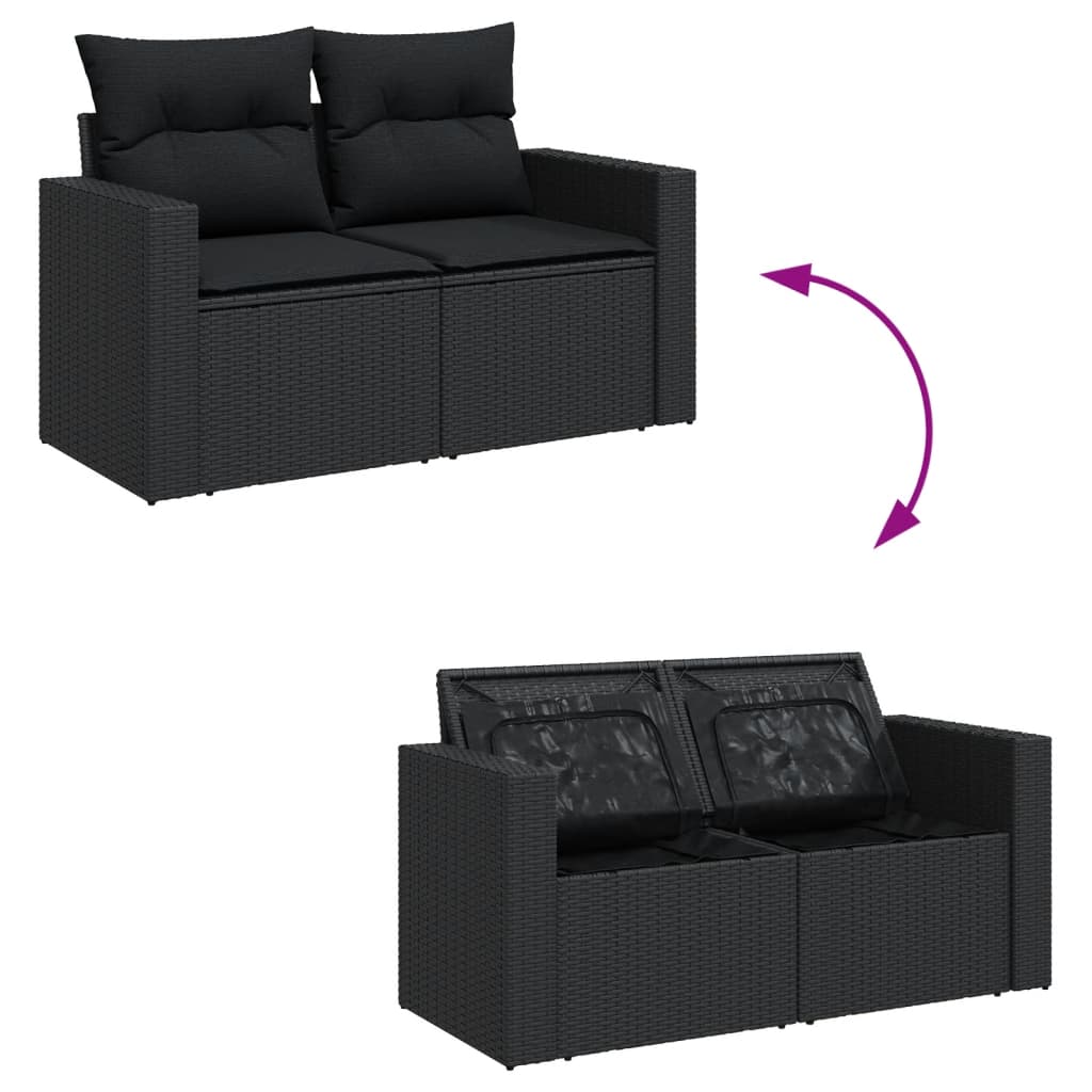 13-tlg. Garten-Sofagarnitur mit Kissen Schwarz Poly Rattan