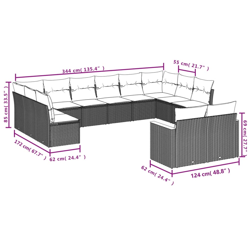 7-tlg. Garten-Sofagarnitur mit Kissen Schwarz Poly Rattan