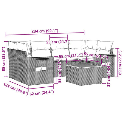 7-tlg. Garten-Sofagarnitur mit Kissen Schwarz Poly Rattan