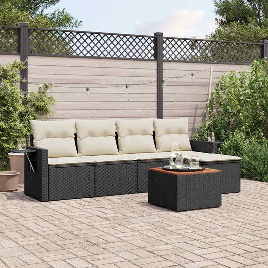 6-tlg. Garten-Sofagarnitur mit Kissen Schwarz Poly Rattan