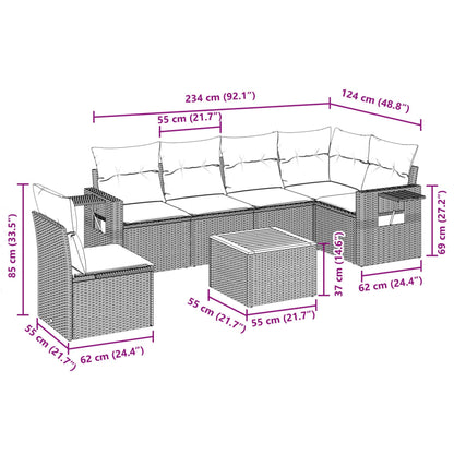 7-tlg. Garten-Sofagarnitur mit Kissen Beige Poly Rattan