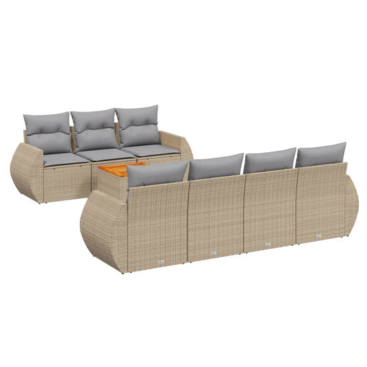 8-tlg. Garten-Sofagarnitur mit Kissen Beige Poly Rattan