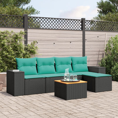 6-tlg. Garten-Sofagarnitur mit Kissen Schwarz Poly Rattan