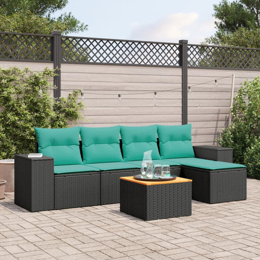 6-tlg. Garten-Sofagarnitur mit Kissen Schwarz Poly Rattan