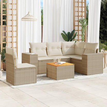 6-tlg. Garten-Sofagarnitur mit Kissen Beige Poly Rattan